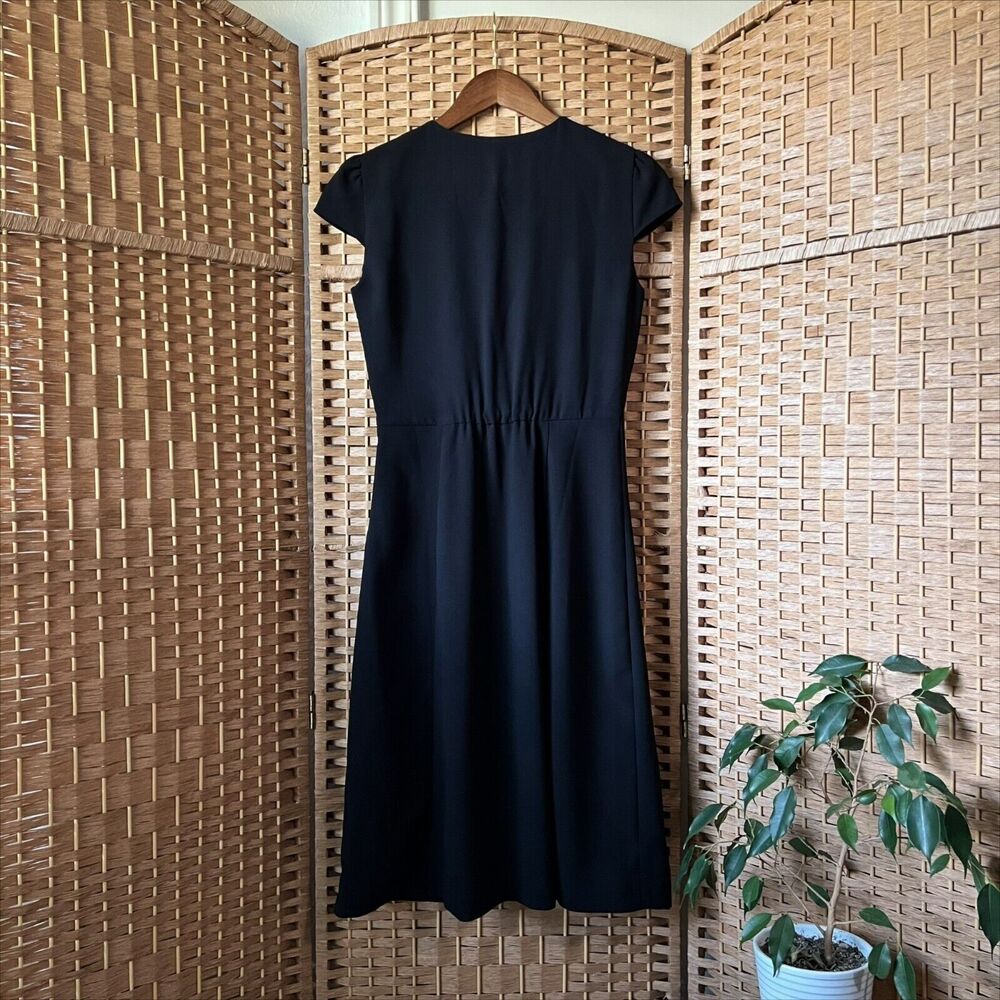 J Crew Button Front Cap Sleeve Black Dress Women's Size 0 - Picture 7 of 10